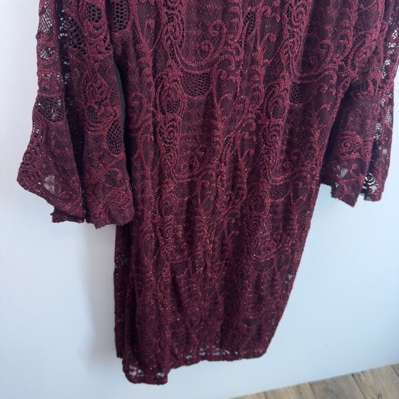 Marina Dress 14 Wine Stretch Lace Wedding Party Round Neck 3/4 Sleeve - Picture 8 of 11